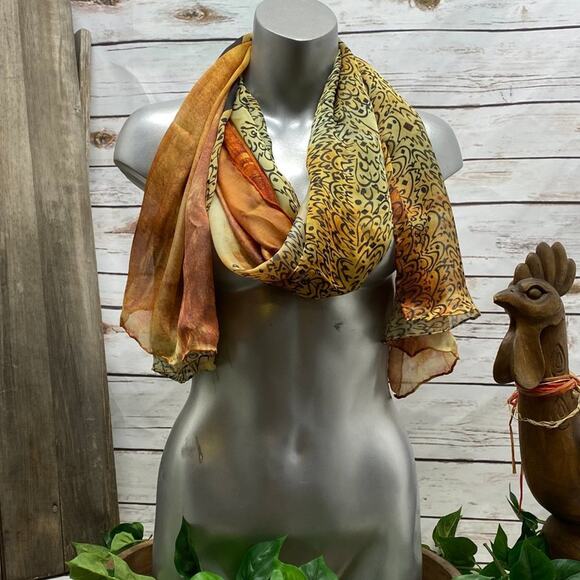 Malik 100% Silk Scarf Hand Stitched Rolled Edges Rectangle Fall Orange Malik - Picture 16 of 16